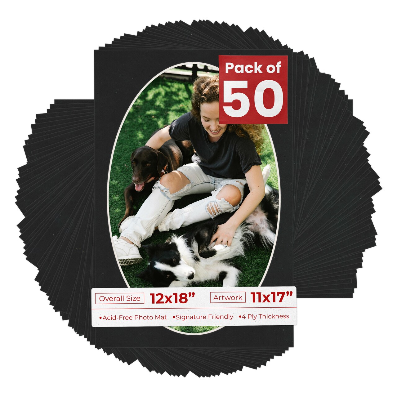 Black Suede Mat Board for 12x18 Frames - Oval Opening for 11x17 Photos